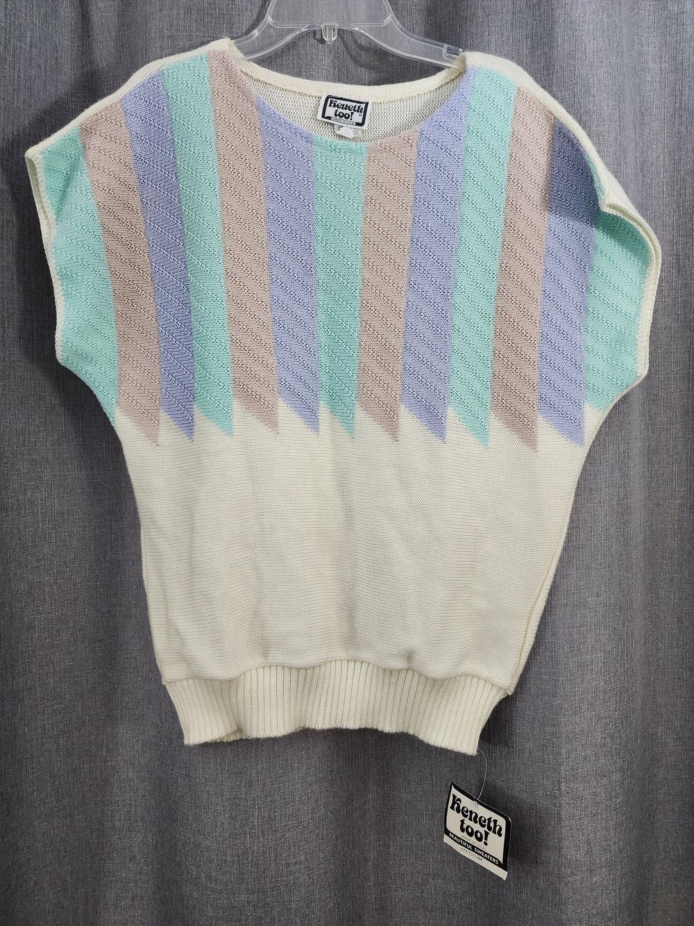 NWT Keneth Too! Cream Striped Knit Sweater - Pastel Mint & Lavender